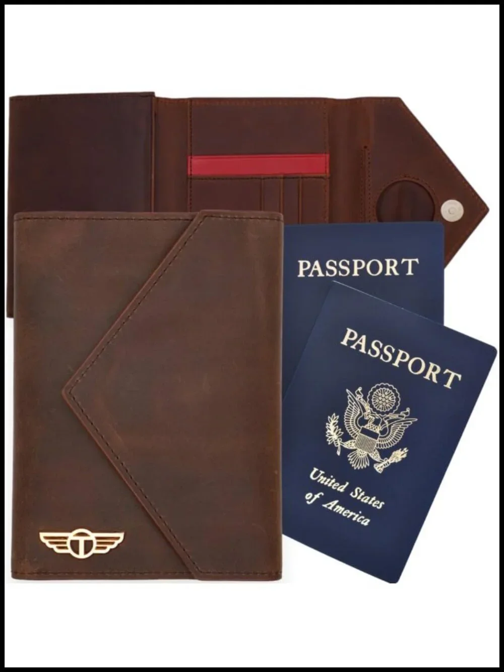 Leather Passport Holder Travel RFID Blocking AirTag Wallet Gift